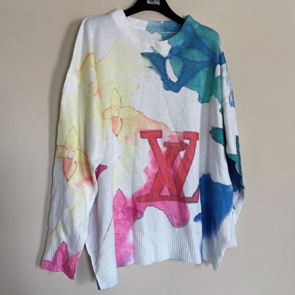 Oversized Watercolor Monogram Sweatshirt Sz M - Picture 2 of 4